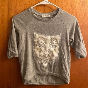 The Classic Girl's Grey Owl Print Quarter Length Sleeve Top